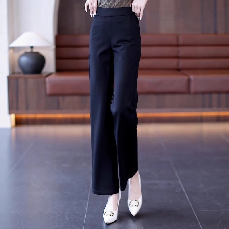 

Wide-Leg Pants Women Autumn Draped Korean Style Loose Slimming High Waist Suit Pants Casual plaid straight-leg Pants