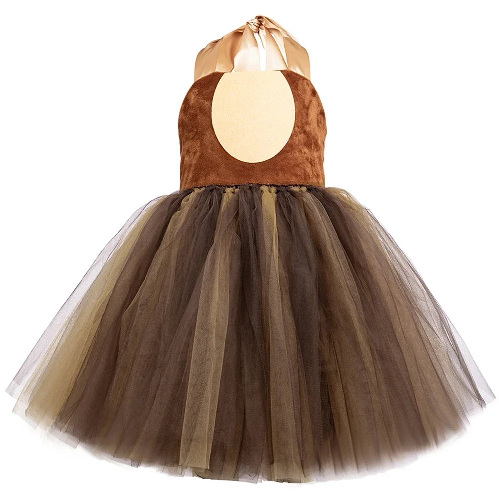 Brown Bear Tutu Dress for Baby Girls Halloween Carnival Costume Jungle Party Animal Dress Up Outfits Kids Fancy Perform Clothes