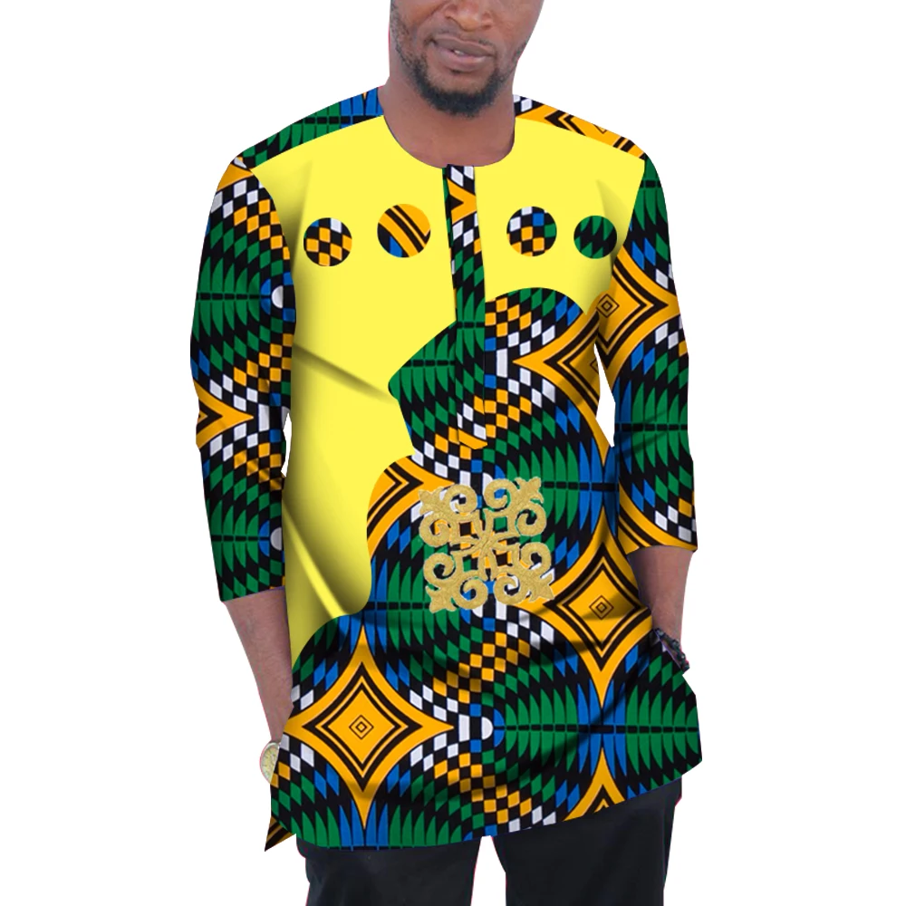 Summer Men Patchwork Top Tees Dashiki African Clothes Bazin Riche African Design Clothing Casual Cotton Mens Top Shirts WYN977