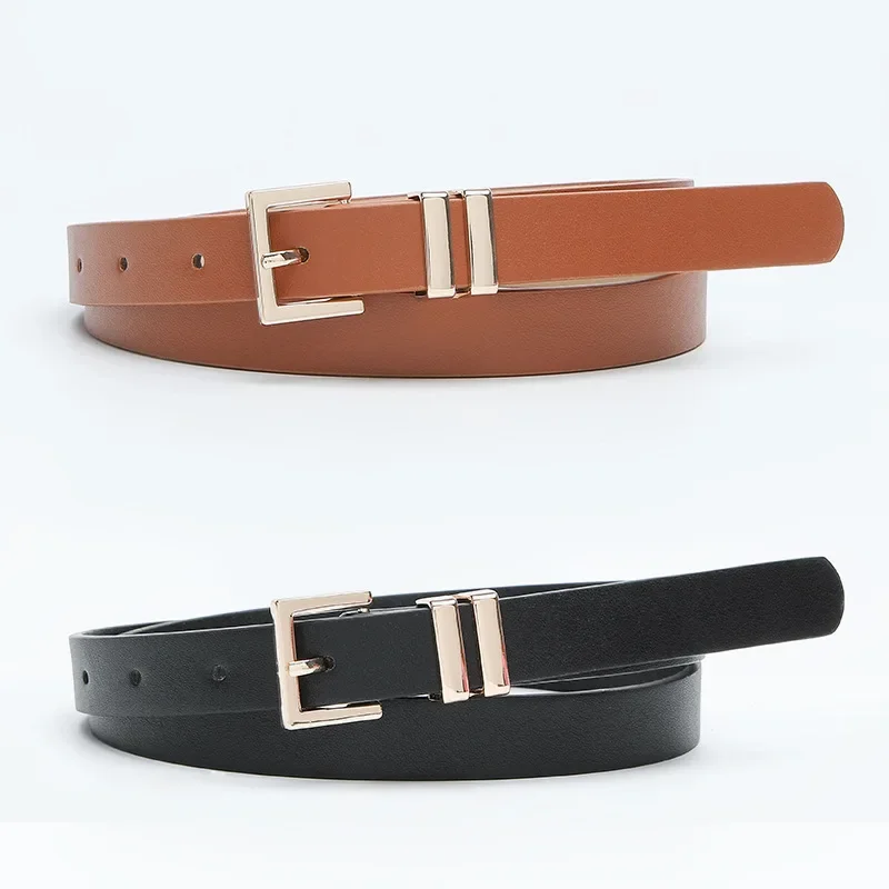 1.8X105cm Classical Black Women Thin Belts Golden Metal Pin Buckle Pu Leather Waist Belt Female Jeans Dress Decorative Waistband