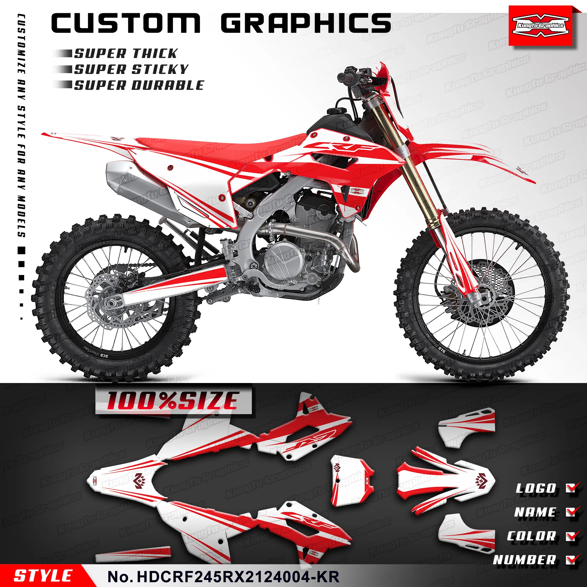 KUNGFU GRAPHICS Motorcycle Graphics Sticker Sheet for Honda CRF 250RX 450RX 2021 2022 2023 2024,  HDCRF245RX2124004-KR