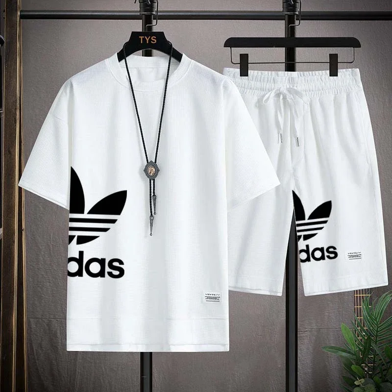 Summer 2025 New Men's pullover sportswear Set, fashionable basketball men's casual short-sleeved T-shirt + shorts two-piece set - Image 4