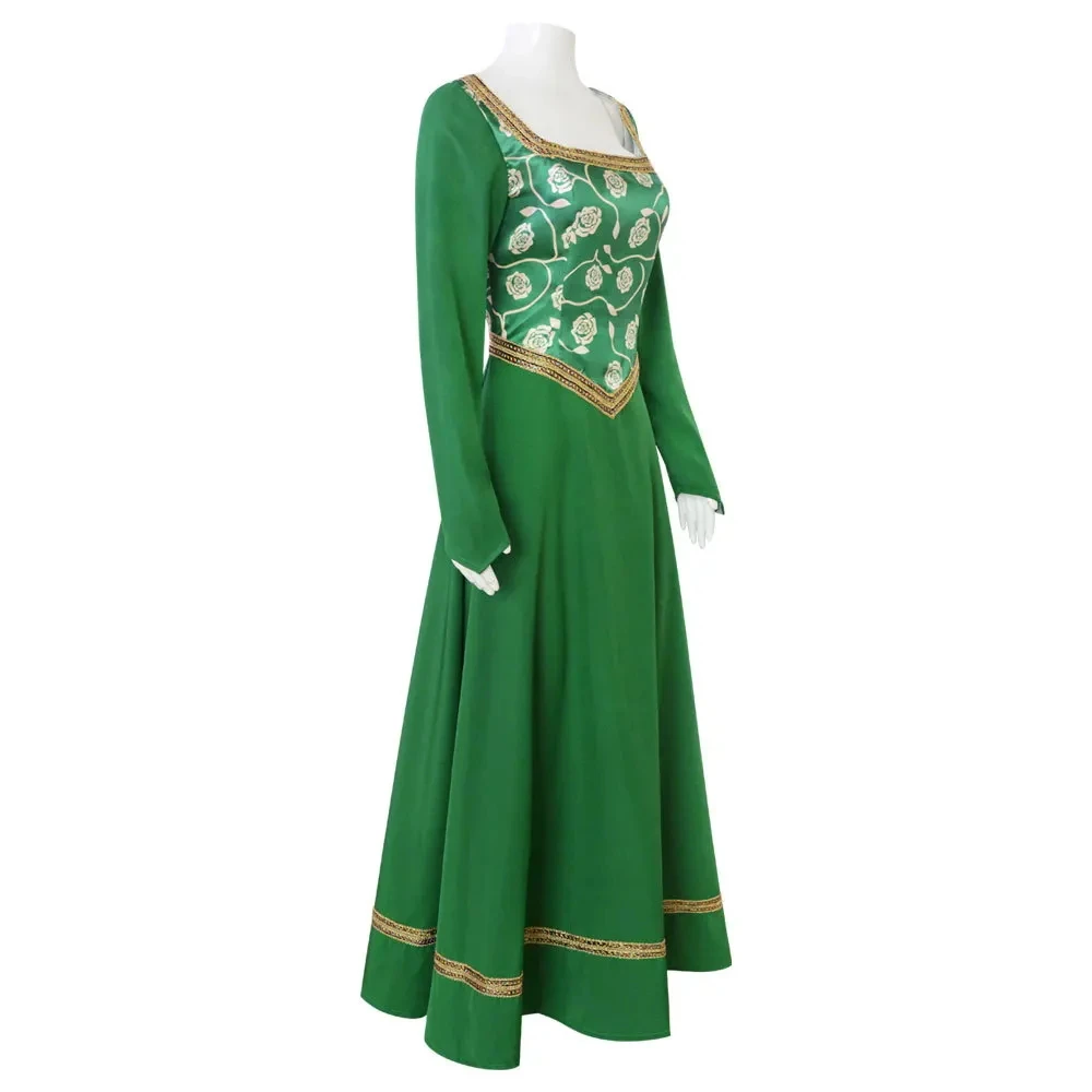 Movie Monster Princess Fiona Cosplay Female Costume Retro Green Square Collar Long Dress Halloween Carnival Costumes for Women view 3
