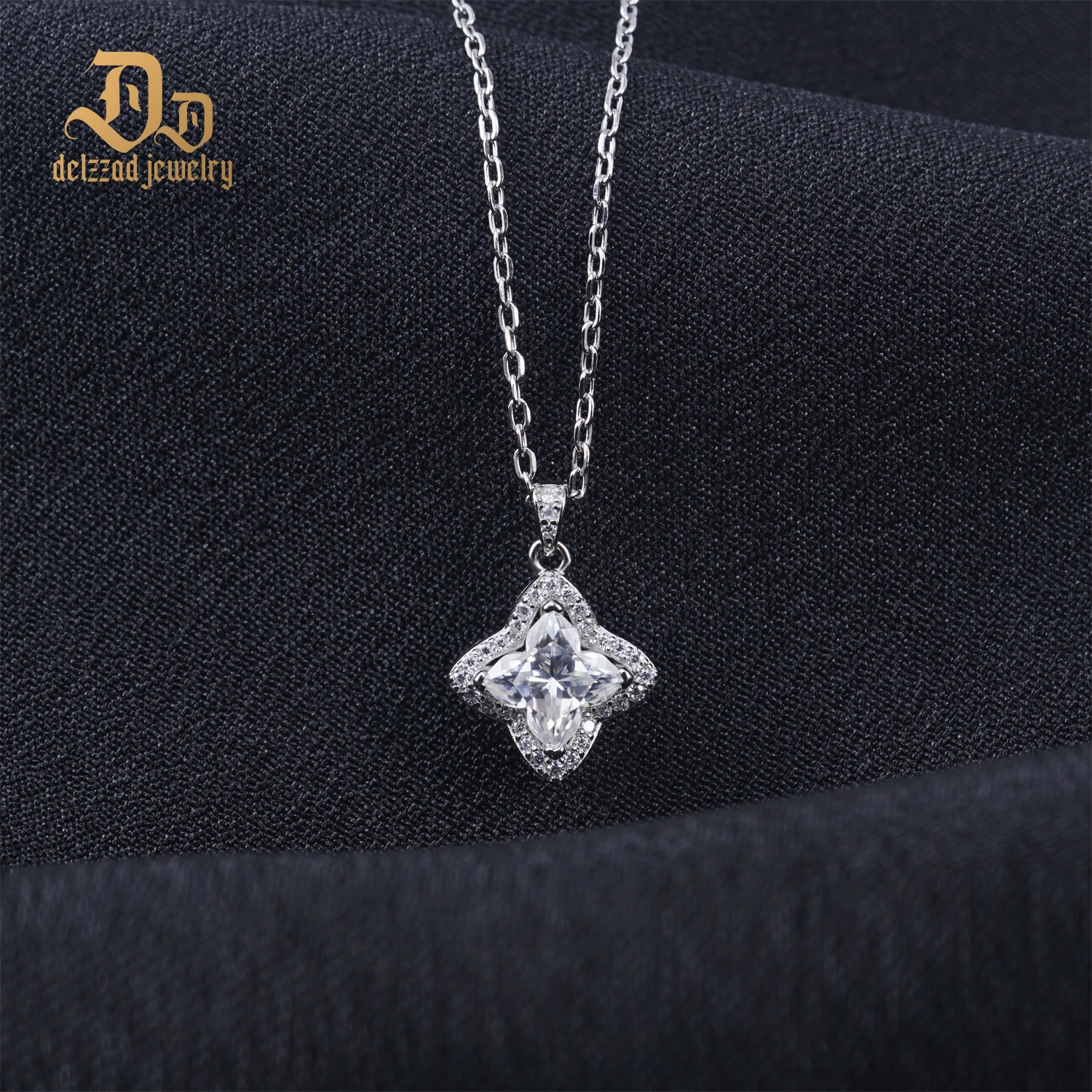 New Delzzad 100% S925 Sterling Silver Plant Flower Moissanite Women's Necklace Pendant Simple Sparkling Classic Luxury Gifts - Image 3