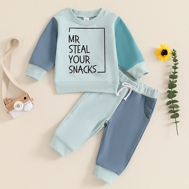 2Pcs Baby Boy Girl Outfits Mr Steal Your Snacks Pullover Tops Jogger Pants Set Toddler Fall Winter Clothes Set