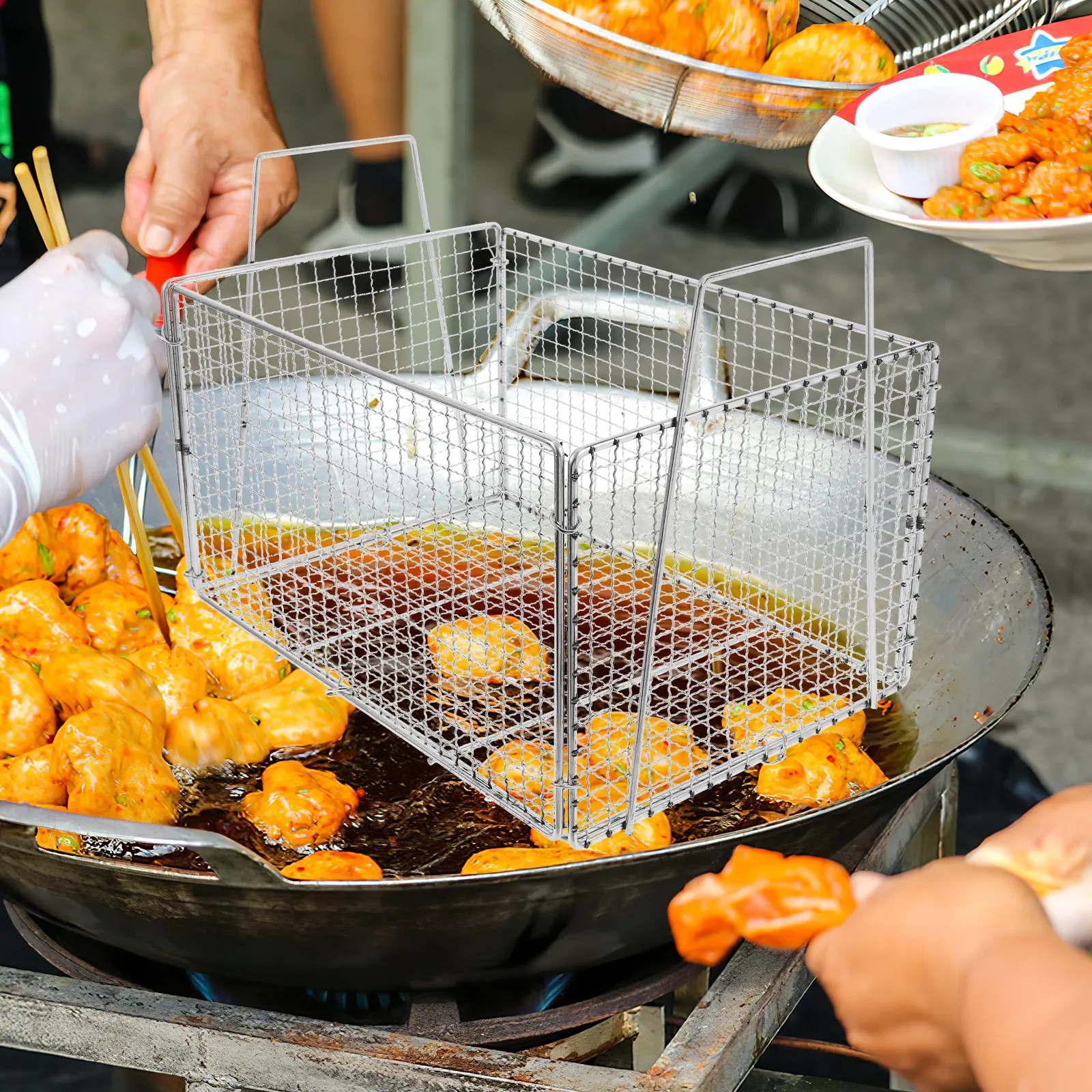 

Foldable Oil Strainer Basket Stainless Steel Frying Mesh Kitchen Tool Vegetable Washer Snack Chips Storage Fry Basket