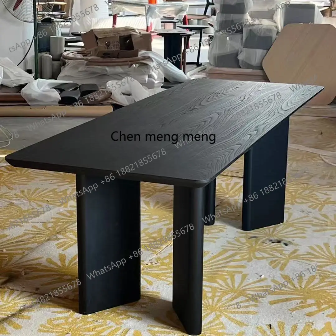 

Italian minimalist solid wood dining table small household living room black, square desk