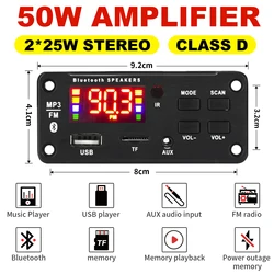 50W  Amplifier Bluetooth 5.0 DIY MP3 WAV Decoder Board DC 12V Wireless Car USB MP3 Player TF Card Slot USB FM with Mic