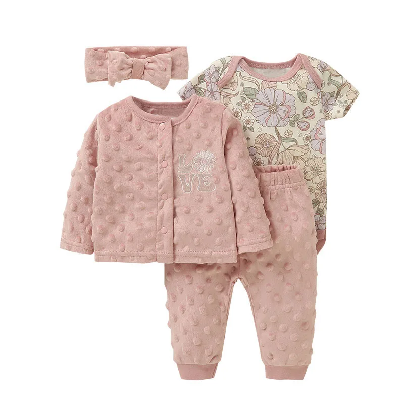 IYEAL 0-12M Baby Boys Girls Cartoon Print Outfits Long Sleeve Hooded Sweatshirt+Bodysuits+Pant Newborn Suits 3 pcs