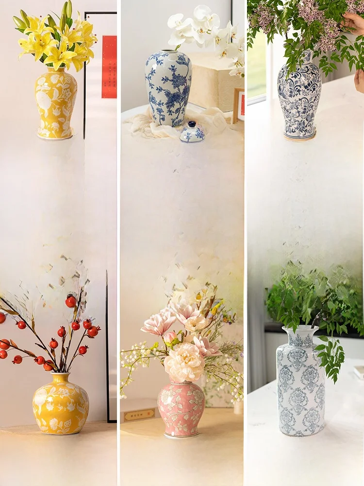 

Керамическая ваза для цветов из Цзиндэчжэня, декоративный элемент для дома, украшение для чайного столика, аксессуар для цветочных композиций