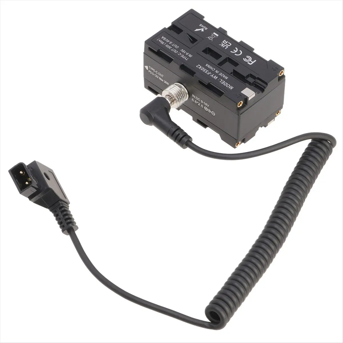 【~ New N07R】D-TAP Connector to DC 5.5 X 2.5mm Expandable Cable with Dual-Sided NP-F Dummy Battery Adapter for Camera Monitor