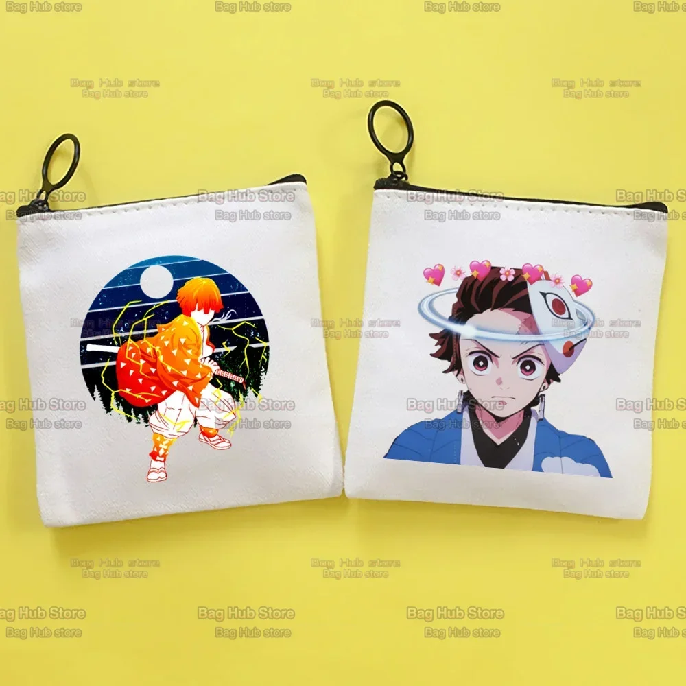 Kimetsu No Yaiba Canvas Creative Small Coin Purse Funny Simple Key Coin Purse for Men and Women Fashion Style Cute Coin Purse