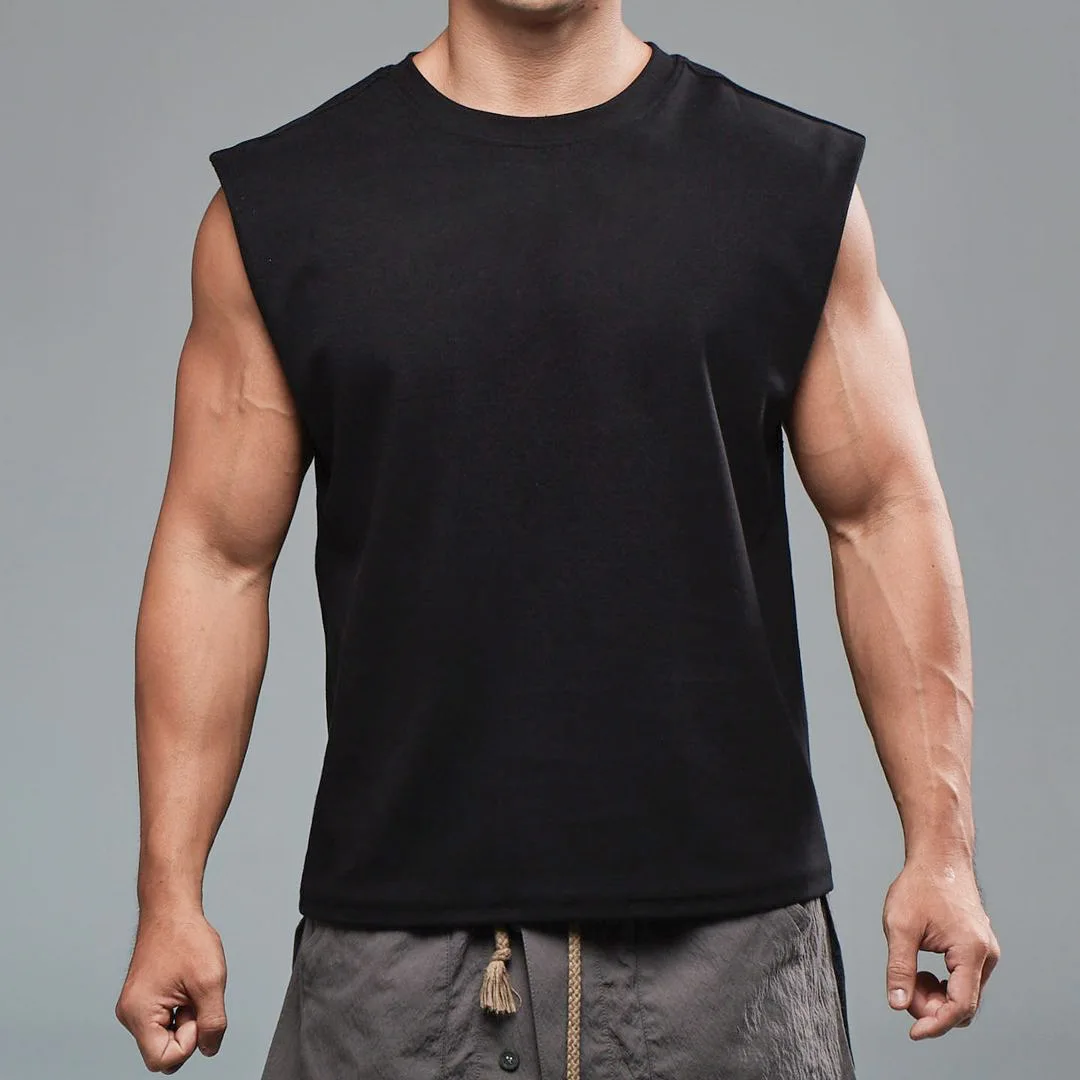

New Men O-neck Tank Top Pure Color Cotton Summer Vest Gym Muscle Bodybuilding Streetwear Sleeveless Shirt Workout Fitness Sport