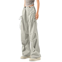 Women's loose cargo pants trendy spring summer women's casual pants solid color baggy trousers wide leg pants adjustable waist