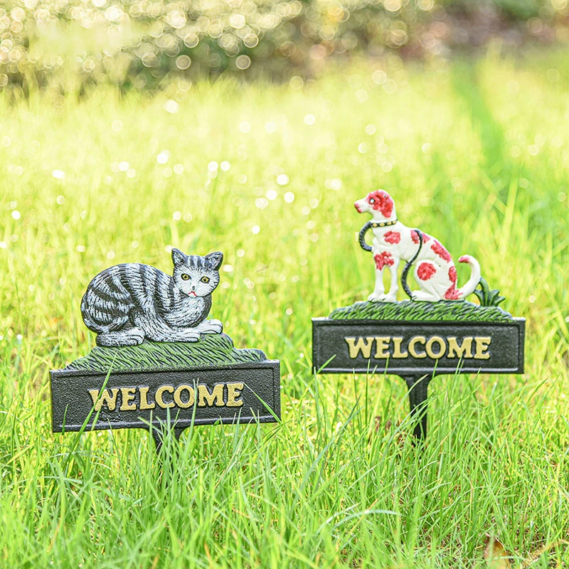 Garden Decorative Brand Cat Dog Welcome to Insert Lawn Ornaments Cafe Courtyard Landscape Art Iron Painting Decorative Brand