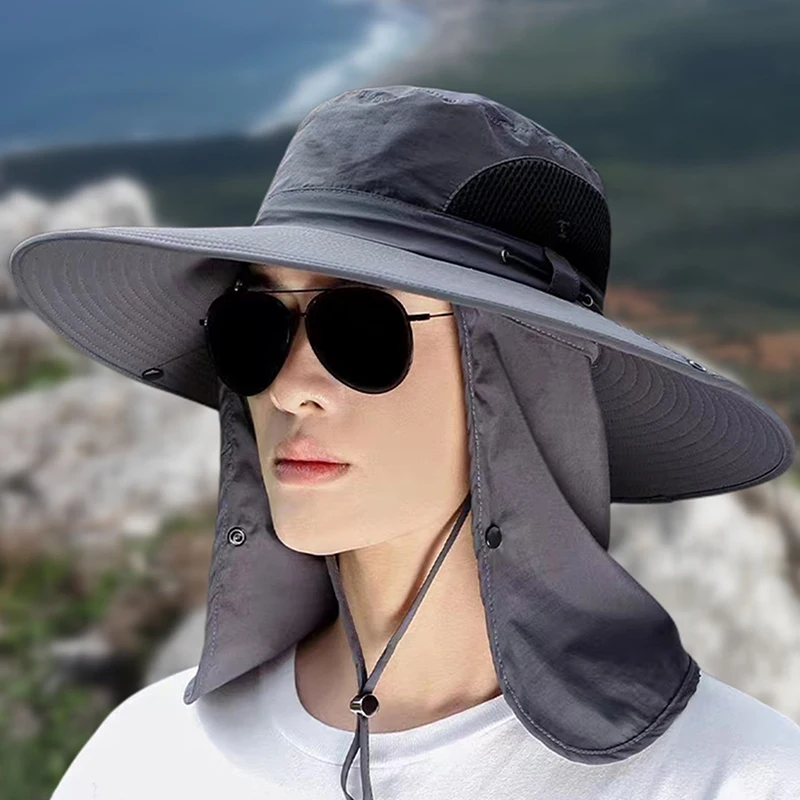 Fishing Hat Sun Shading Large Eaves Fishing Mountain Climbing Mask Breathable Outdoor UV Protection Detachable Gorro Pescador