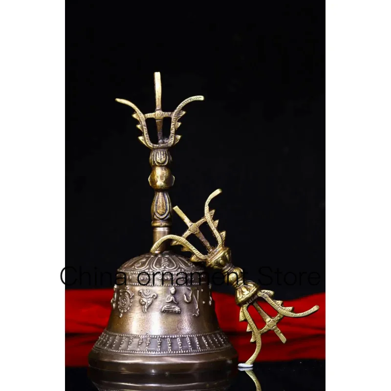 

8"Tibetan Temple Old Bronze Eight treasures Buddha bell Ghanta Phurpa Vajra Dorje Exorcism Ward off evil spirits Buddha bell