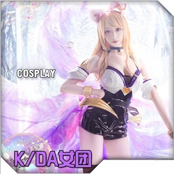LOL KDA Ahri Cosplay Costume Ahri Uniforms Sets Tail Ears Kda Ahri Sexy Cosplay Leather Jumpsuits Clothes