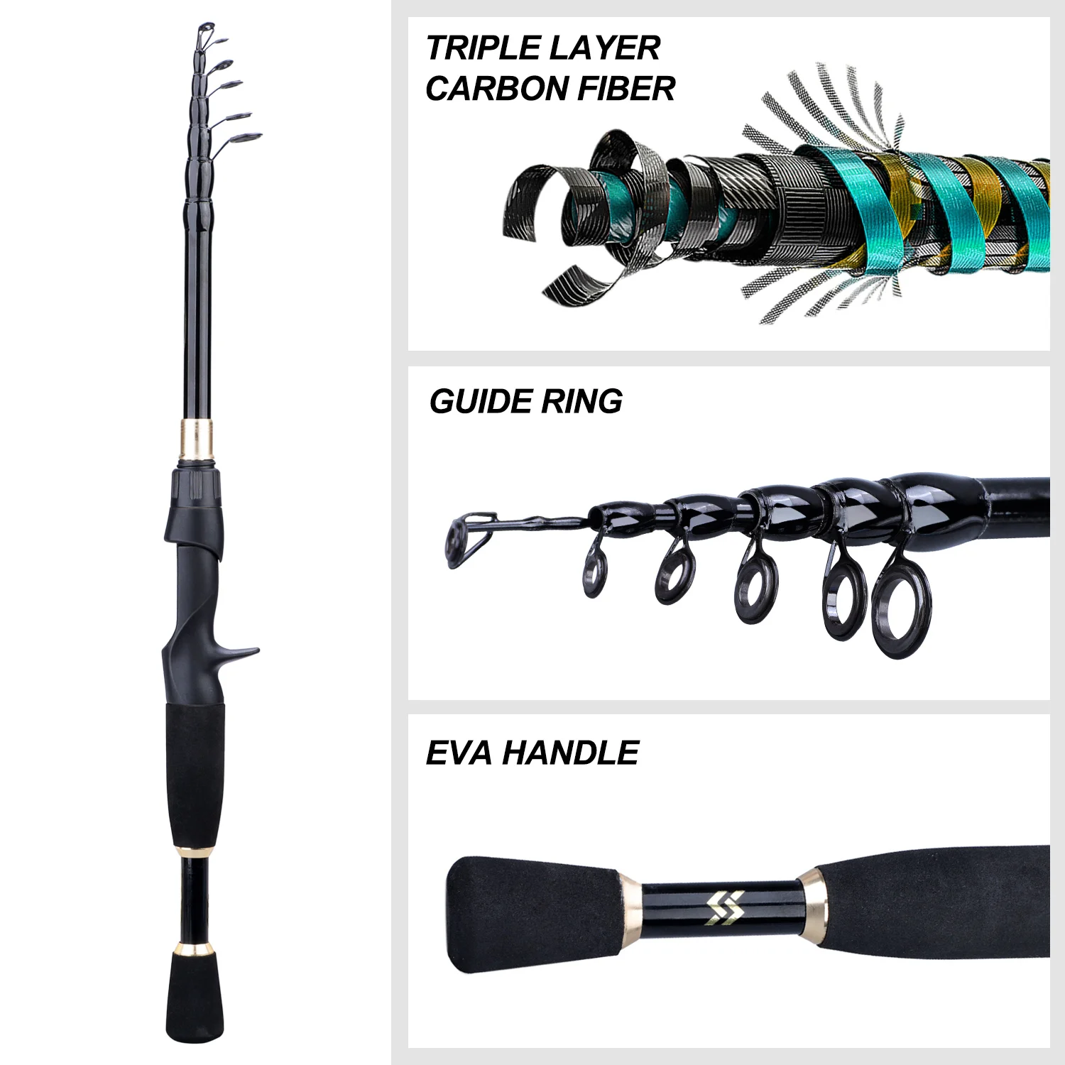 Sougayilang 1.8-2.4m Casting Fishing Combo Telescopic lightweight Carbon Fishing Rod and 7.2:1 High Speed Fishing Reel - view 3