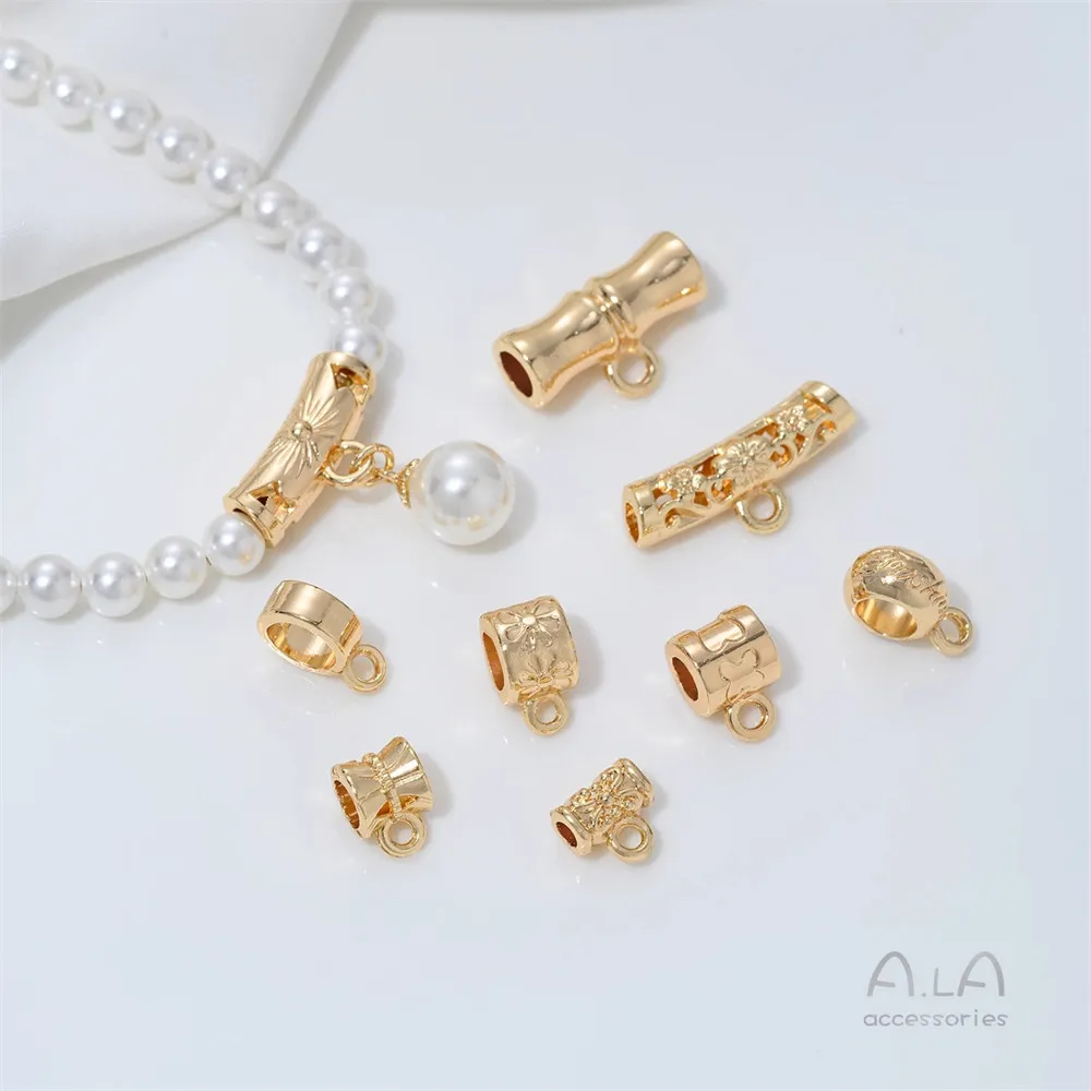 

C45 14K Gold-plated Bracelet Hanging Beads Hollowed-out Curved Tubes Bamboo Joint Bucket Beads Diy Handmade Jewelry Accessories