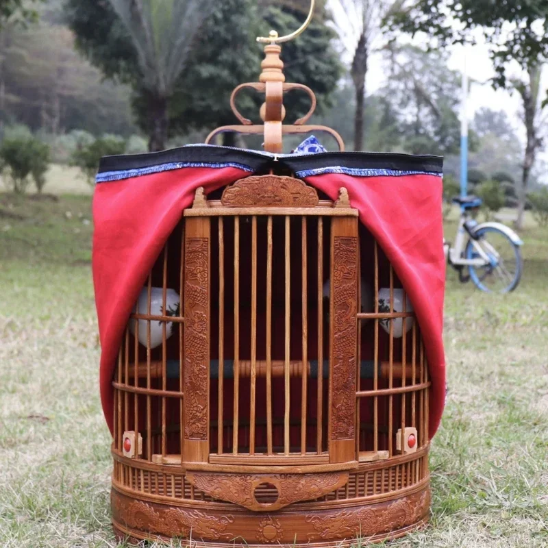 

# V бамбуковая клетка для птиц с тонкой резьбой, высококачественная ручная резьба, роскошная большая клетка для приклепок попугая, художественный дизайн, прочный