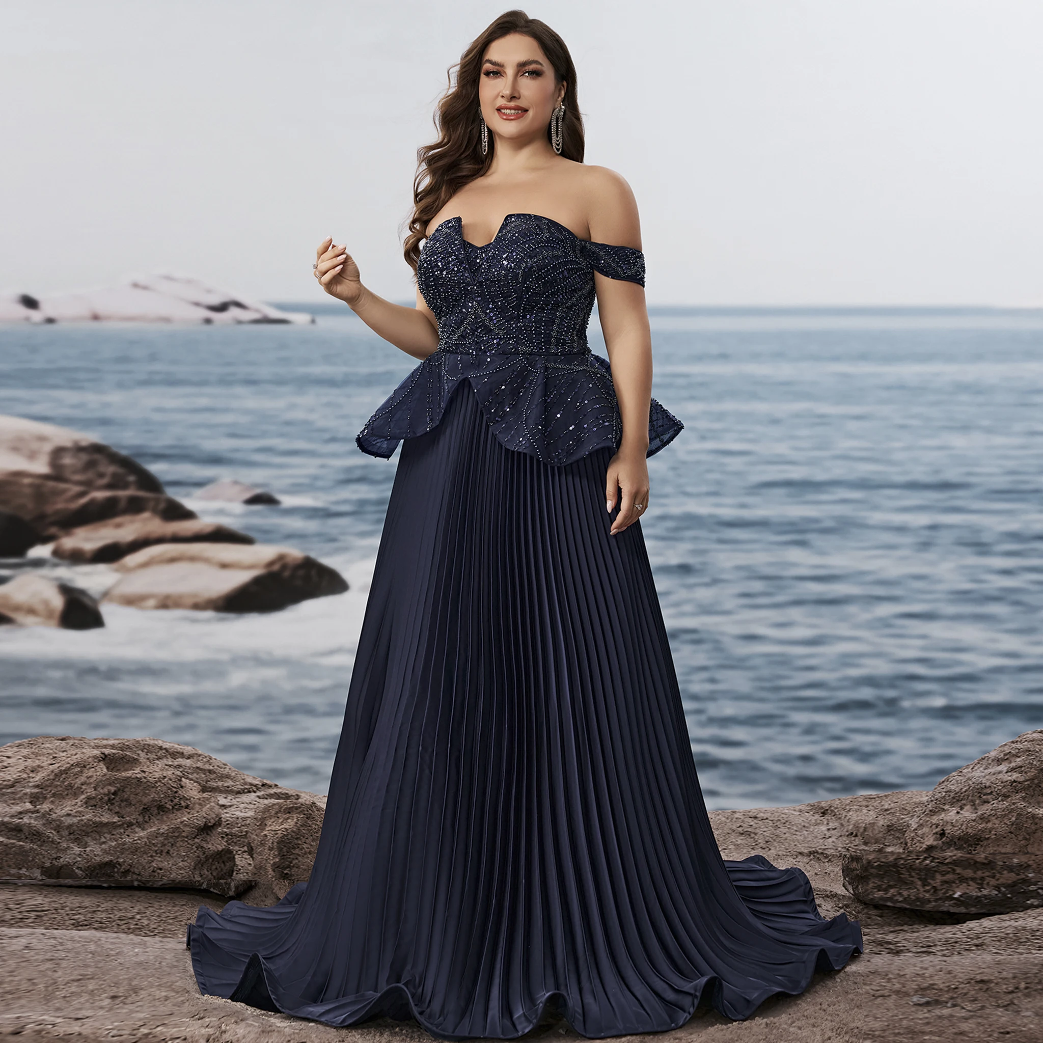 

Rosymae Navy Blue Plus Size Evening Dresses Women Elegant Party Gown Birthday Dresses Luxury 2026