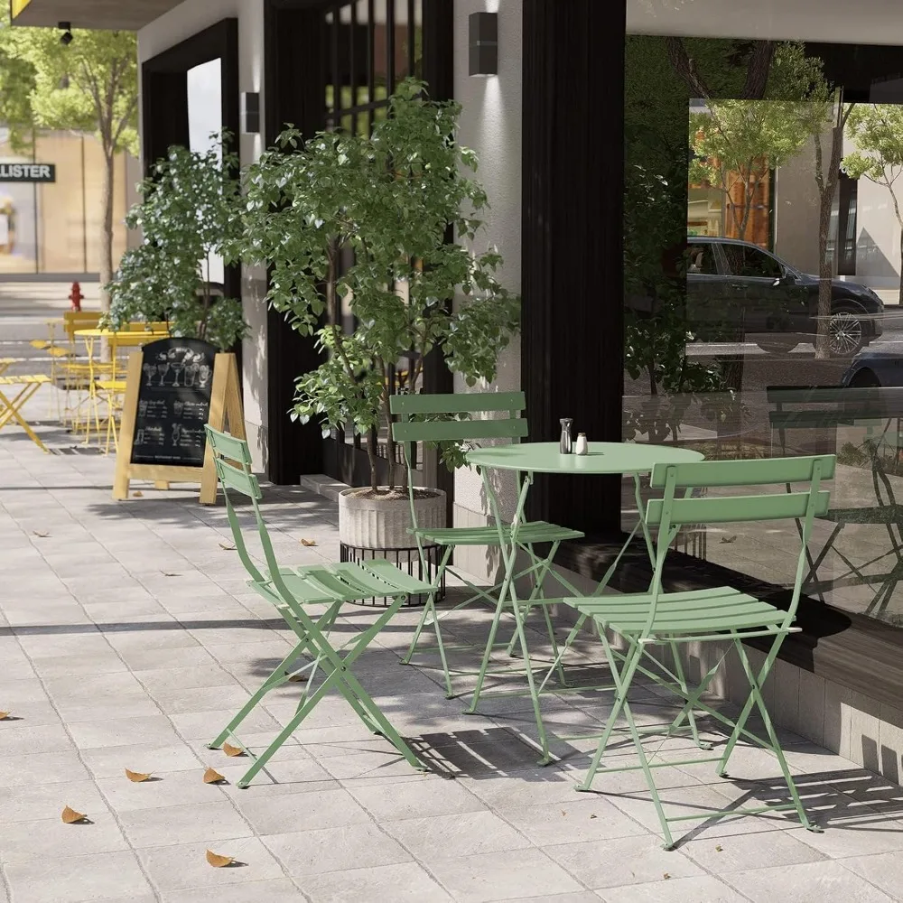 Premium Frame Bistro Set, conjuntos de móveis dobráveis ao ar livre, conjunto de 3 peças, mesa dobrável e cadeiras, verde