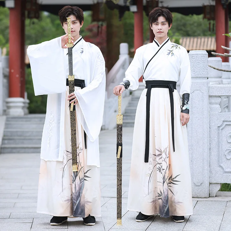 

Hanfu Robes Men Traditional Chinese Style Swordsman Stage Cosplay Clothing Ancient Hanfu Oriental Folk Dress Stage Performance