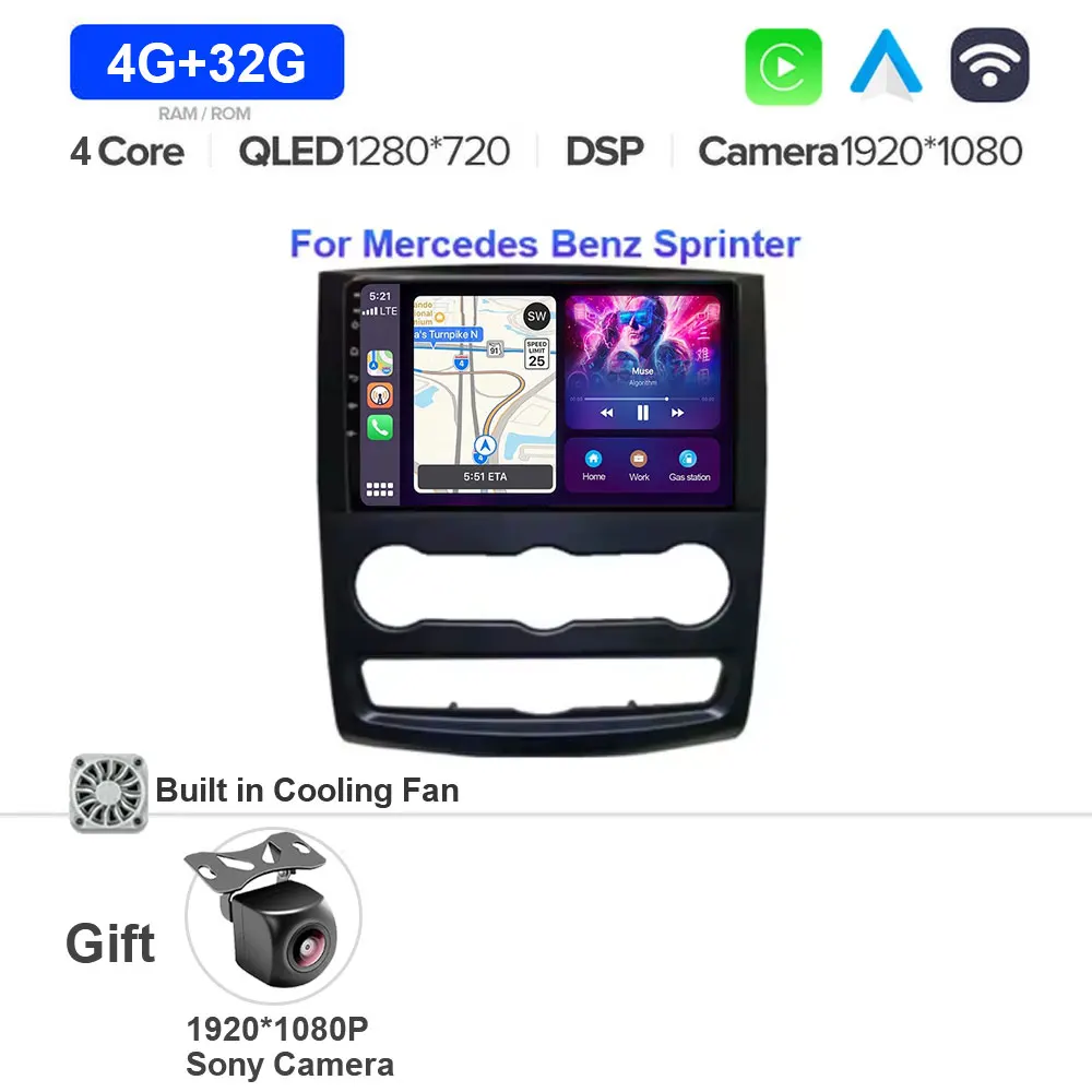 Android 15 Auto Multimedia Videospeler GPS Stereo met CarPlay WiFi 5G DSP voor VW Crafter Mercedes Benz Sprinter