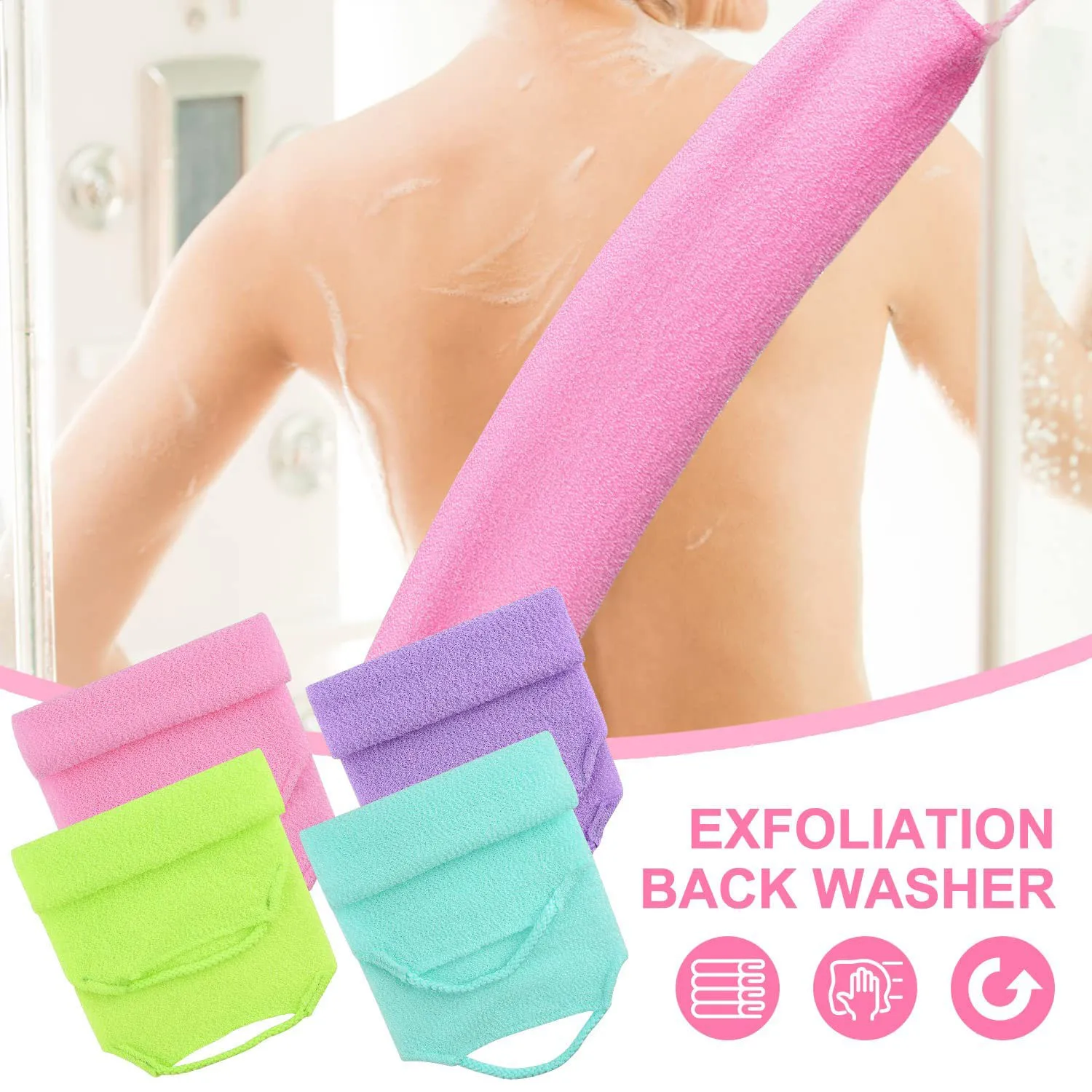 Scrubber esfoliante per il corpo con manici, panno esfoliante in Nylon a lunghezza estesa Scrubber per la schiena cinturino estensibile