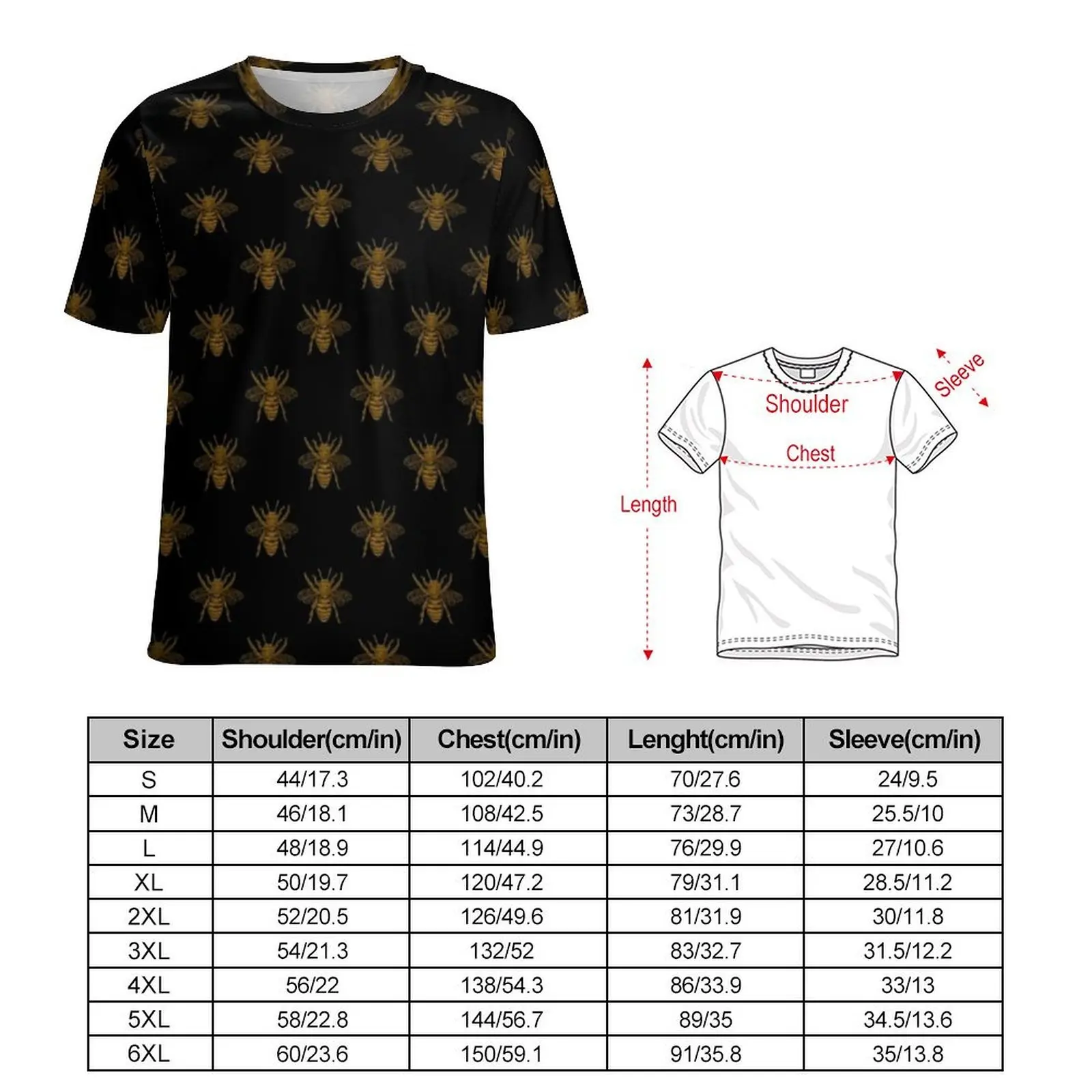 Gold Metallic Bees T Shirt For Couple Animal Honeybee Print O Neck T-Shirts Original Vintage Tops Classic Plus Size Tee Shirt