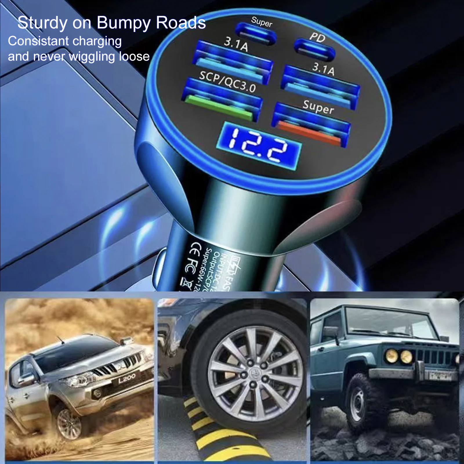 

UYUXIO Dual USB C Автомобильное зарядное устройство 6 в 1 с дисплеем напряжения QC 4.0 AFC PPS Быстрая зарядка с вольтметром для iPhone Samsung