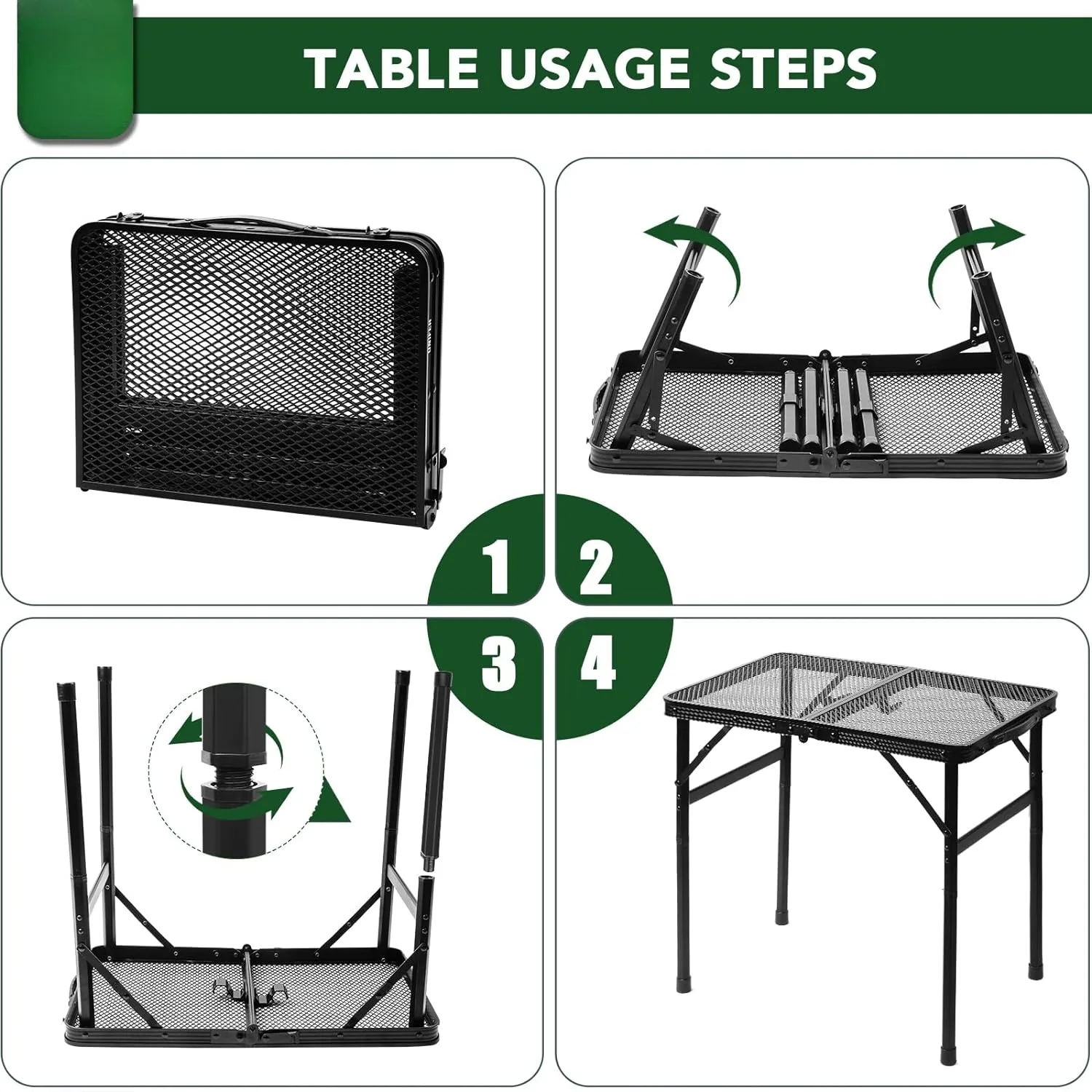 Aluminum Alloy Folding Table with Lifting Shelves Height Adjustable Compact and Portable Picnic Table for Grill Outdoor Camping