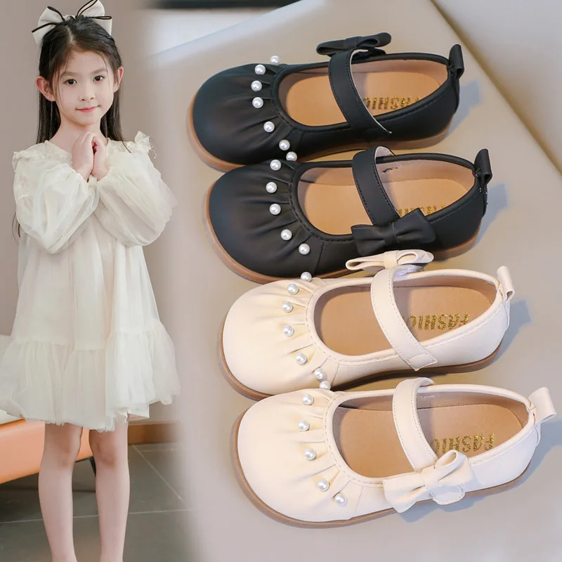 

Girls Leisure Leather Shoes Kids Princess Shoes Children soft-soled single shoes Performance Shoes Black White Chaussure Fille