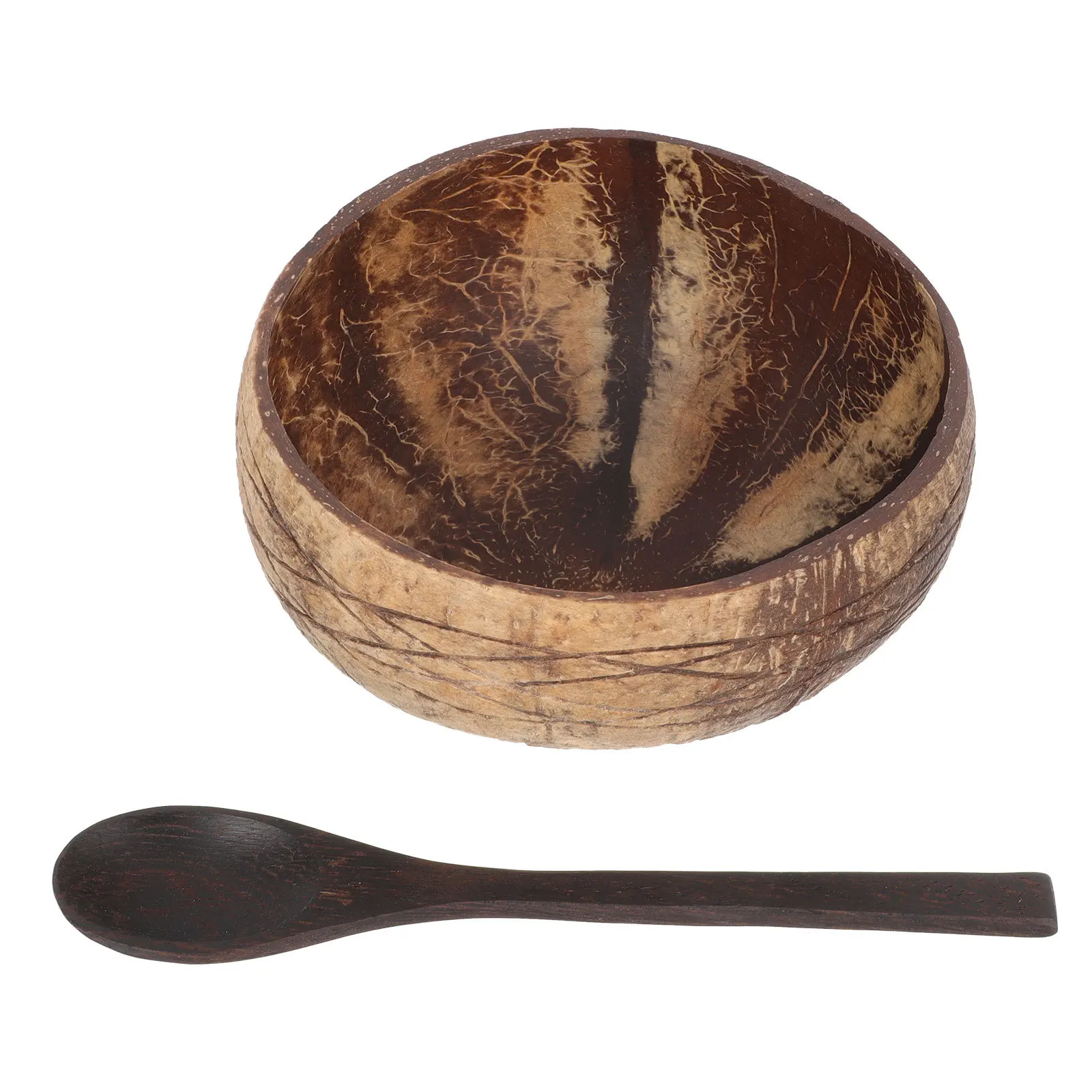 

1Set Coconuts Bowl and Spoon Set Natural Coconut Wood Salad Fruit Food Bowl Kitchen Gadget Household Storage Container for Home