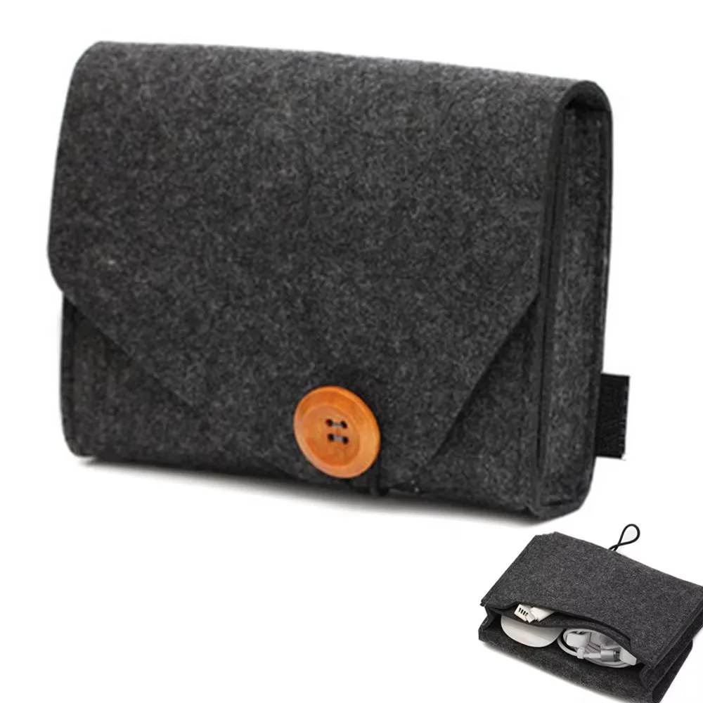 

Durable Portable Data Cable Storage Box Multifunctional Double mezzanine Storage Bag Small Felt Organizer Box Outdoor Travel