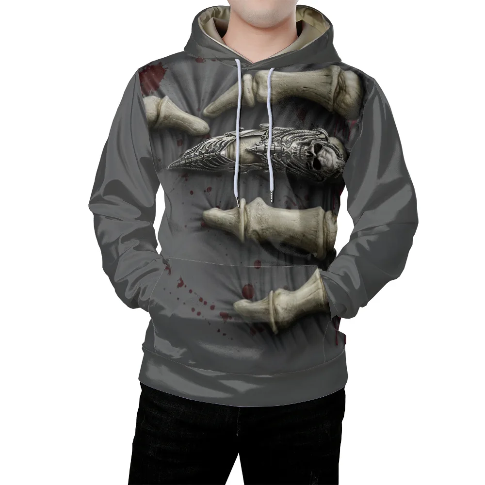 

3D Skull Hoodie Funny Print Pullover Spring and Autumn No Plush Loose Casual Sweater Men's