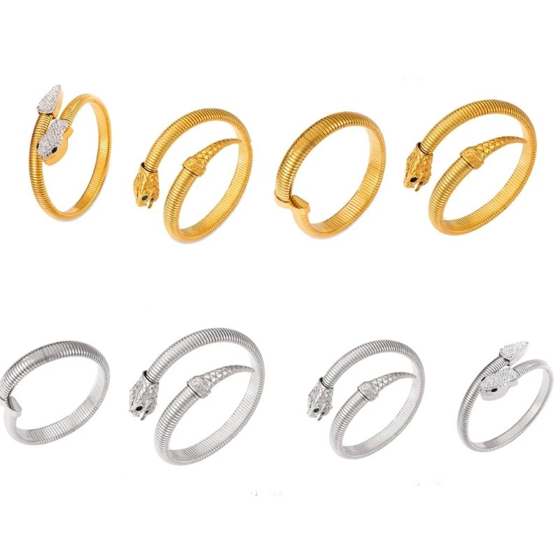 A52E Modern Open End Snake Bangle With Brilliant Zircon And Sturdy Stainless Steel Build Unique Bracelet Accessory