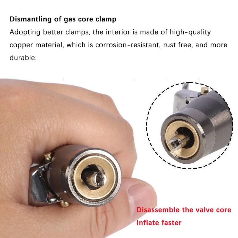 Removable Valve‑Core Inflation Nozzle Copper‑Inner Steel‑Outer Quick Inflation Head Detachable Washable Tire Repair Tool