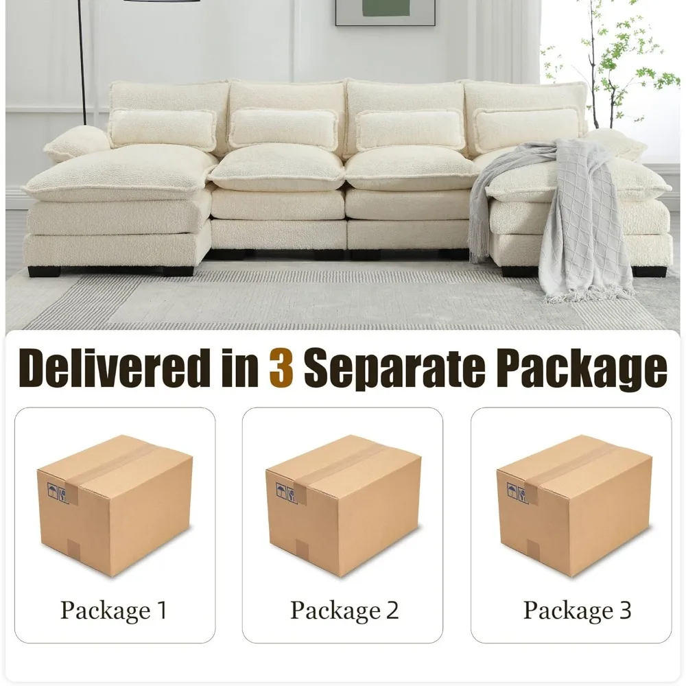 أريكة مقطعية على شكل حرف U مقاس 110 بوصة، أريكة وحدات كبيرة جدًا من الشنيل الحديث مع 4 وسائد، مجموعة أثاث من إسفنج الذاكرة مع مزدوج #3