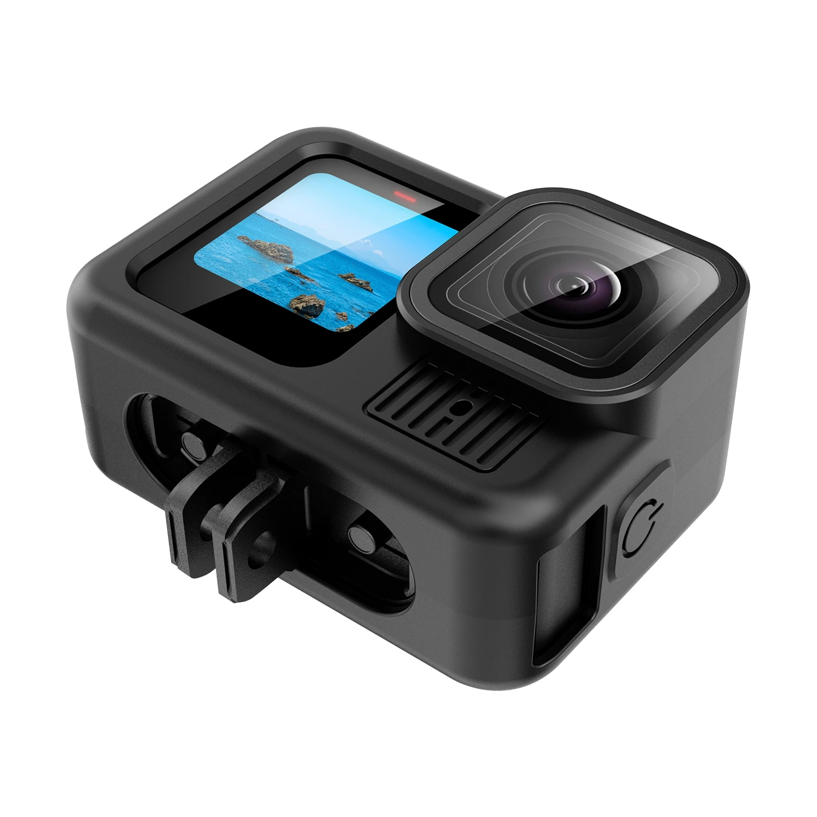 手首ストラップとレンズカバー付きのプルズ側インターフェースカバー、gopro hero13用の黒いシリコン保護ケース