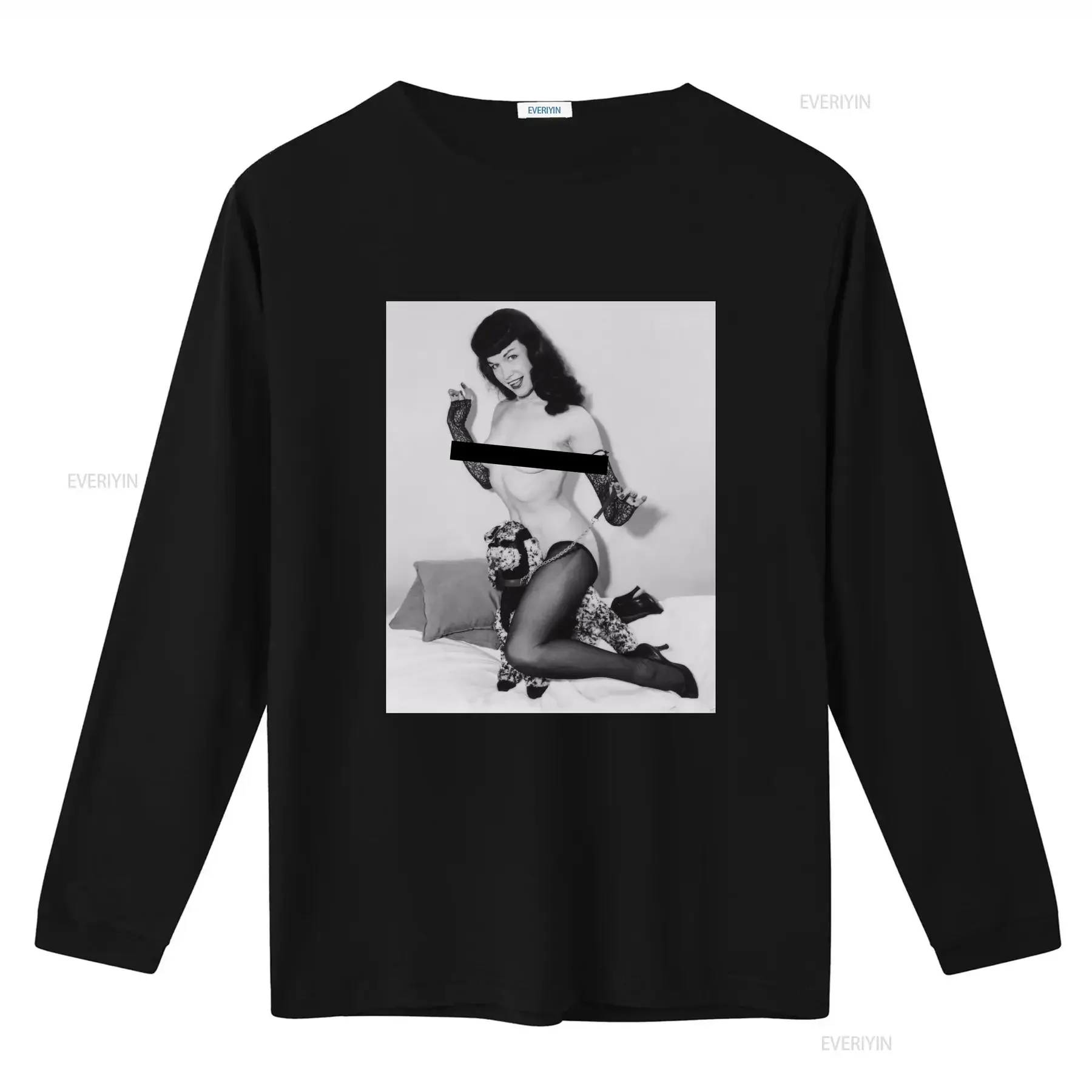 تي شيرت Bettie Page Nice Puppy تي شيرت مرخص من 1950's Queen Of Pinups موديل أبيض عتيق جرافيك مغسول متعدد الاستخدامات قابل للتنفس قليلاً #3