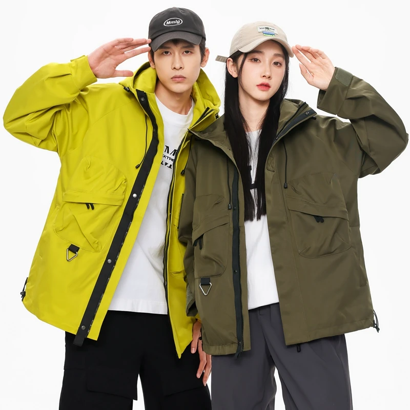 Japanese Style Unisex Street Outerwear Men and Women Fashion Hooded Coats Green Black Outdoor Jackets Breathable Fabric Clothes