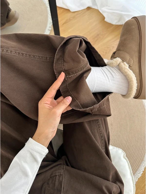 กางเกงยีนส์ทรงหลวมเอวสูงสไตล์เรโทรสำหรับผู้หญิง  ใส่ทำงาน  ทรงตรง  ยาวคลุมเท้า  สำหรับฤดูใบไม้ร่วงและฤดูหนาว