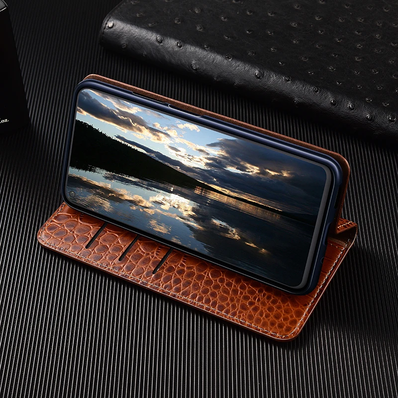 

For OPPO Reno 2 3 4 5 6 7 7Z SE Pro Plus 4G 5G Crocodile Pattern Of Genuine Leather Flip Phone Case Cowhide Scratch-Resistant