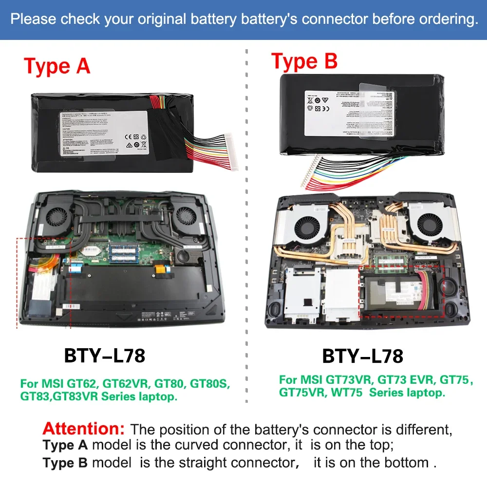 ETESBAY BTY-L78 Laptop Battery For MSI GT62 GT62VR  GT80 GT80S GT73 GT8GL552JX GL552 GL552V GL552VX GL552J GL552JW X55LM2H