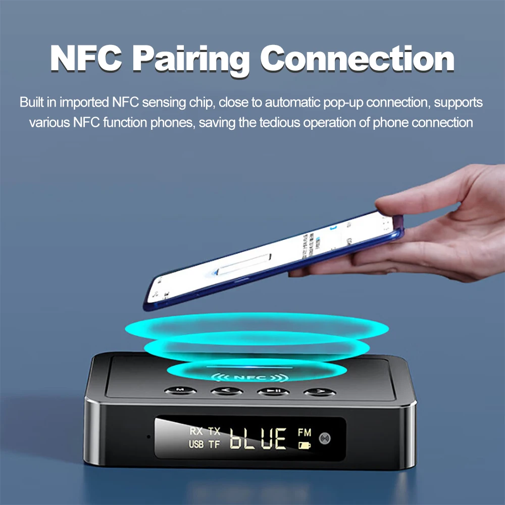 

Bluetooth 6.0 Receiver Transmitter FM AUX 3.5mm RCA Fiber Coaxial TF U-Disk Playback Wireless Audio Adapter For TV Car Speaker