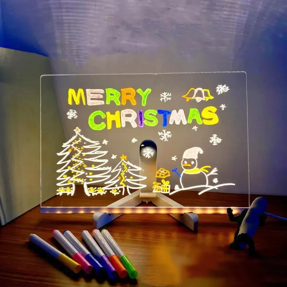 LED Note Board with 7 Colors Pen Reusable Glowing Acrylic Message Marker Board with Light LED Illuminated Drawing Board