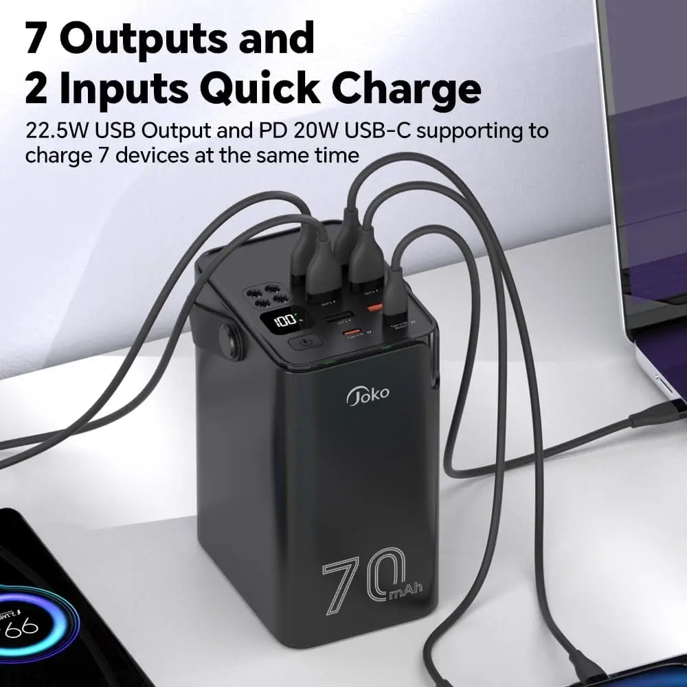 o 70000Mah Power Bank High Capacity 20W Pd 3.0 Fast Charging 22.5W Max Large Power Bank,7 Outputs 2 Inputs,Led Display,Usb-C