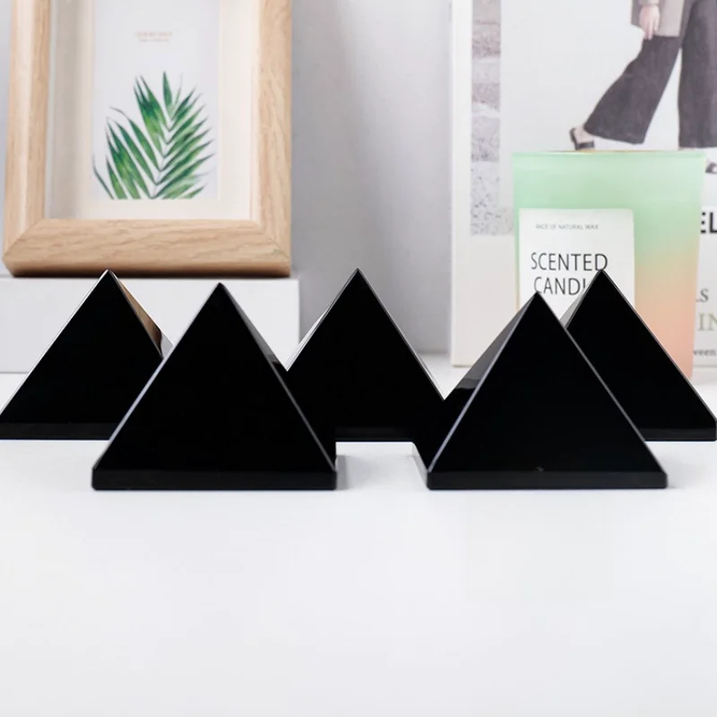 

Obsidian pyramid natural crystal pagoda home office desk black crystal decoration gemstone craft Kids Gift Pyramid decor